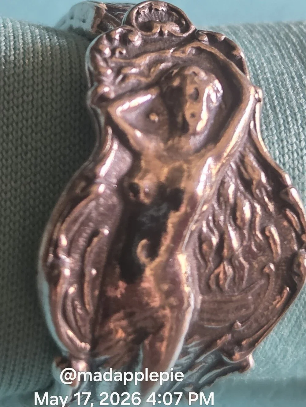 Vintage Sterling Silver Goddess Woman Nude Muse Nymph Spoon Ring #126 - Picture 7 of 15